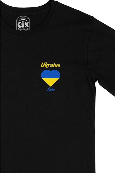 Cix Μαύρο μπλουζάκι με σημαία Lviv Ukraine με σχέδιο λογότυπου τσέπης καρδιάς