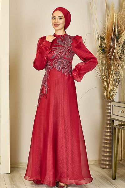 Surikka Rain Detailed - Draped Bead Embroidered Evening Dress