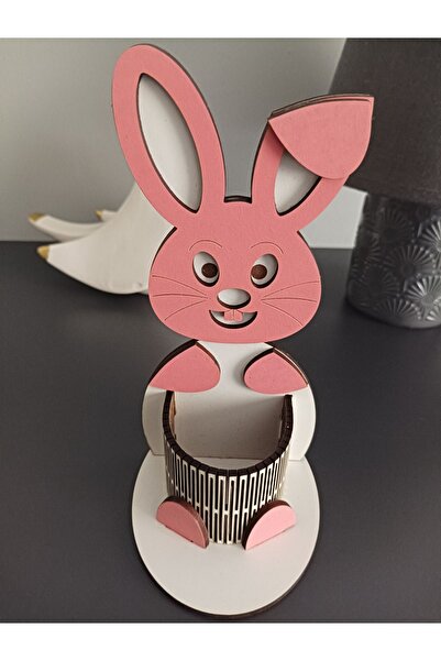 Şirin Lazer Θήκη στυλό κουνελάκι ξύλινη mdf ροζ λευκό