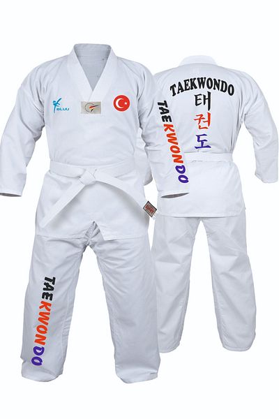 BLUU Rochie Taekwondo pentru începători cu guler alb - Dobok