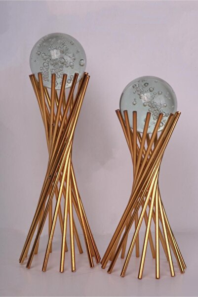 TREND Dekoratif 2'li Altın Burmalı Çapraz Ayaklı Küre / Ev Ofis Dekoru