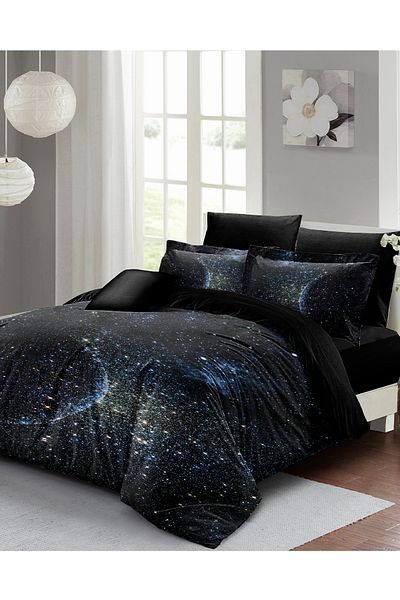PerlaSera Star Moon 3D Custom Design - Double Duvet Cover Set, Tightly Woven Cotton Satin