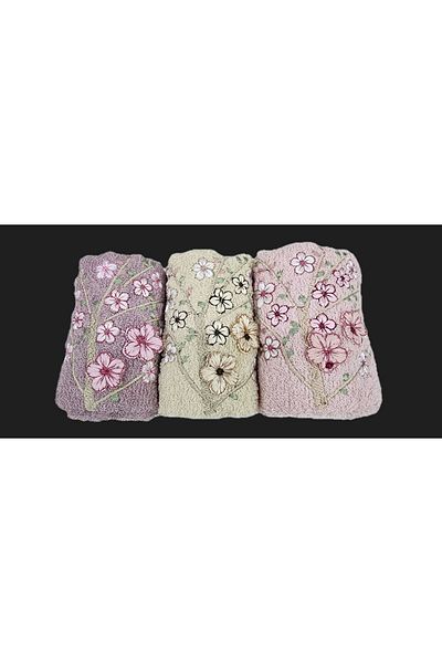 Çapa Home Çapa Home Σετ Πετσέτες Κεντητές 3 τεμαχίων - Floral Pattern, Βαμβακερό, 30x50