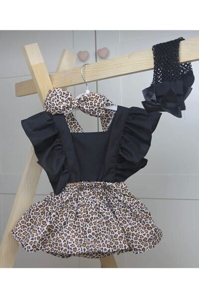 ELA MAMA Girl's Leopard Patterned Salopet and Bandana Socks Set - Èla Mamà