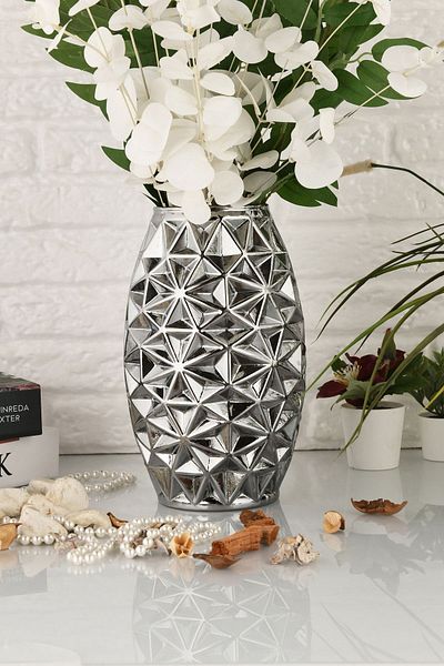 ANGDESİGN Angdesign Smoked-26 cm Decorative Mother of Pearl Glass Vase