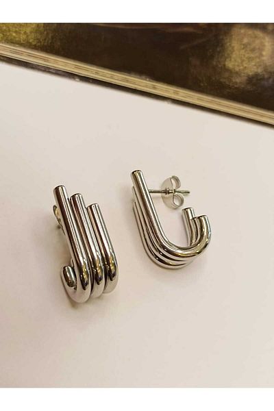 PAMES Asymmetric Design Steel Silver Earrings