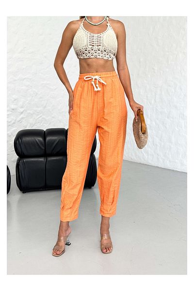 Elif Özbey Butik Pantaloni pliuri portocalii