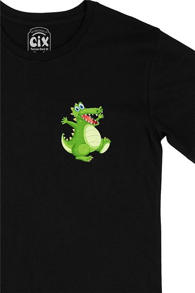 Cix Μαύρο T-Shirt με σχέδιο λογότυπου Crocodile Pocket