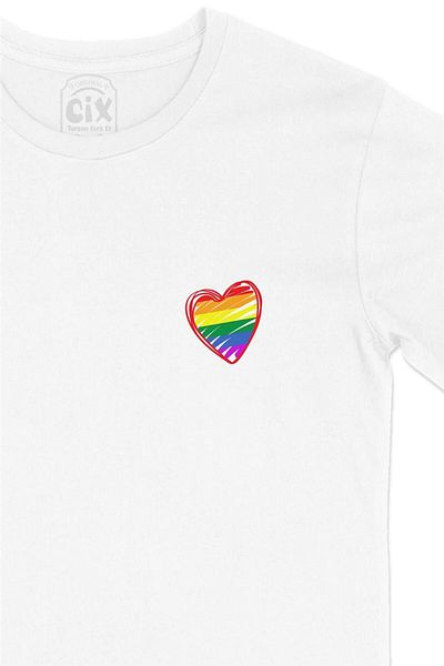 Cix Λευκό μπλουζάκι - Rainbow, Heart Drawing και στάμπα τσέπης