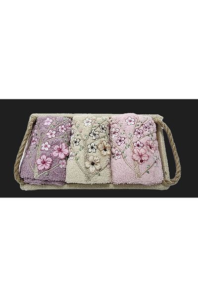 Çapa Home Çapa Home Σετ Πετσέτες Κεντητές 3 τεμαχίων - Floral Pattern, Βαμβακερό, 30x50