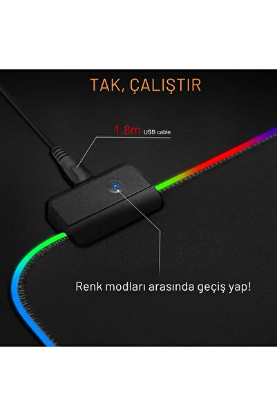 Abbruch Gaming Mouse Pad Rgb Işıklı Oyuncu Game Pad 80x30 Dikişli Klavye Mouse Padi Kaymaz Taban