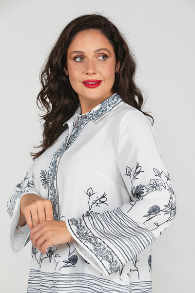 MİYORO Γυναικείο πουκάμισο μεγάλου μεγέθους με μοτίβο κεντήματος και φαρδιά πατιλέτα