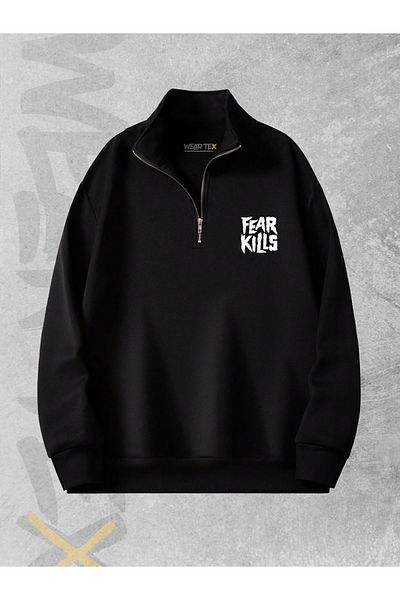 WEARTEX Fear Kills Printed Half Zip 3 Thread Sweatshirt