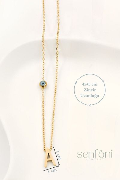 senfonijewelry Evil Eye Beaded Letter Steel Necklace Letter A
