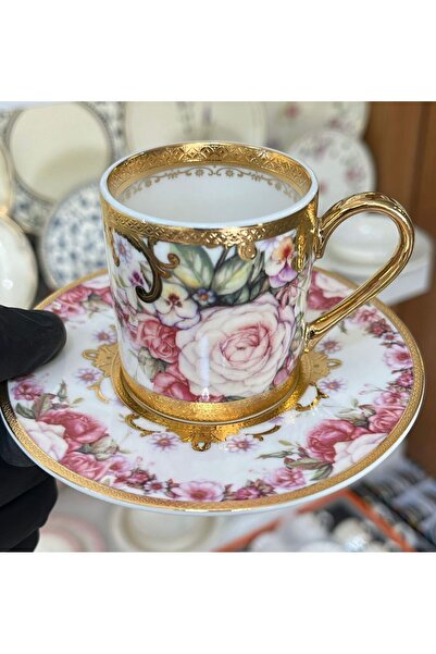 ROY KING AFİTAP GÜL DESEN ALTIN KAPLAMA 6'LI KAHVE FİNCAN TAKIMI