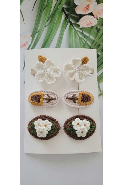 Kadın Girişimciler Atölyesi 6-Piece Milk Coffee Handmade Hair Accessory - Hairpin Elegance Set