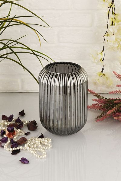 ANGDESİGN Angdesign Smoked Decorative Line Glass Vase - 20 cm