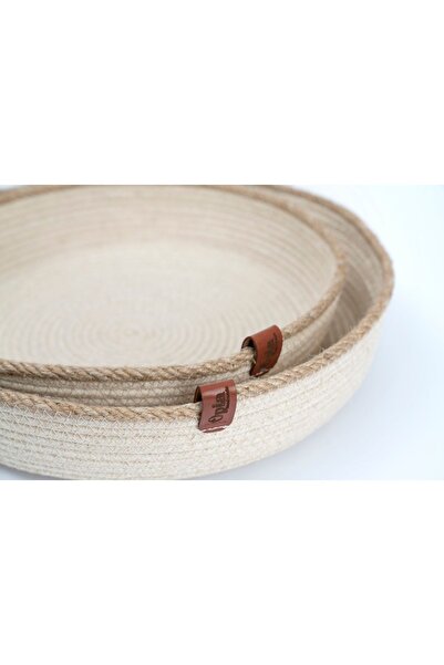 Handmade Opia 2-Piece Decorative Shallow Basket, 100% Handmade, Wicker, Jute, Cotton, Vegan