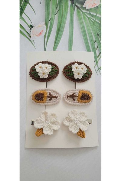 Kadın Girişimciler Atölyesi 6-Piece Milk Coffee Handmade Hair Accessory - Hairpin Elegance Set
