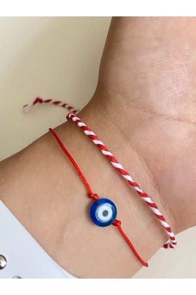 Mia Aksesuar Evil Eye Beaded Red Thread Bracelet and Marteniçka Set