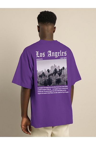 DEEPSENCE Μπλουζάκι LOS ANGELES Unisex Oversize Μωβ πίσω με στάμπα