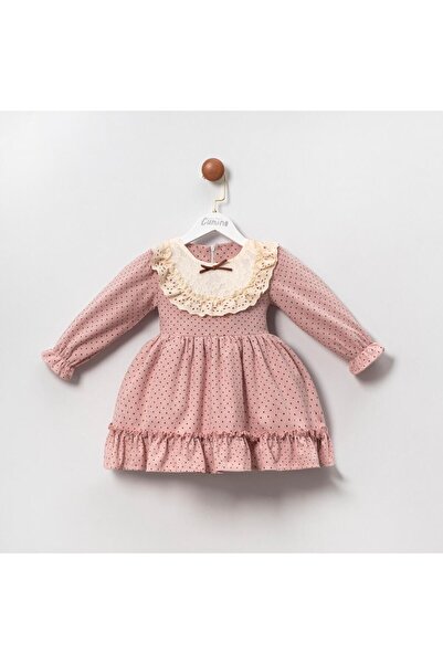 Cumino Puantiyeli Kız Elbise - Pembe