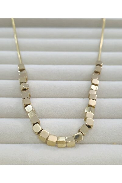 DENİZ KÜP DETAYLI GOLD ÇELİK KOLYE