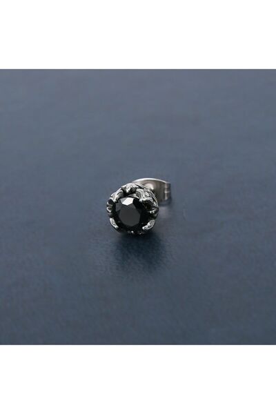 Genel Markalar Siyah Zirkon Taşlı Motorcu Vintage Erkek Çelik Küpe (tekli)