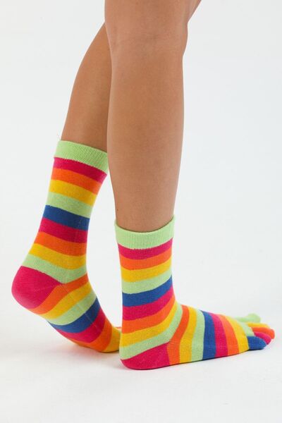 TÜMHAN laCOTON Kadın Çizgili Soket Parmaklı Çorap Alien (yeşil)