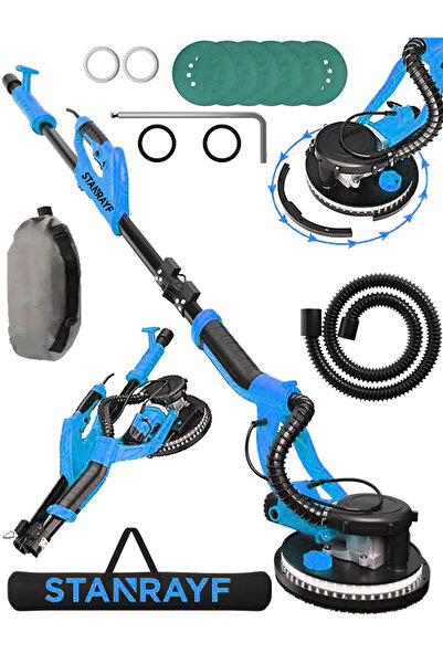 STANRAFY ALMAN 360'Ledli 8800VF Pro Kollu Alçıpan Duvar Yüzey Zımpara Makinası Toz Emmeli Toz torbalı