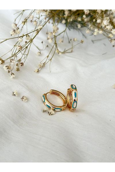 Brillo Mıneli Blue Eye Patterned Stylish Hoop Earrings