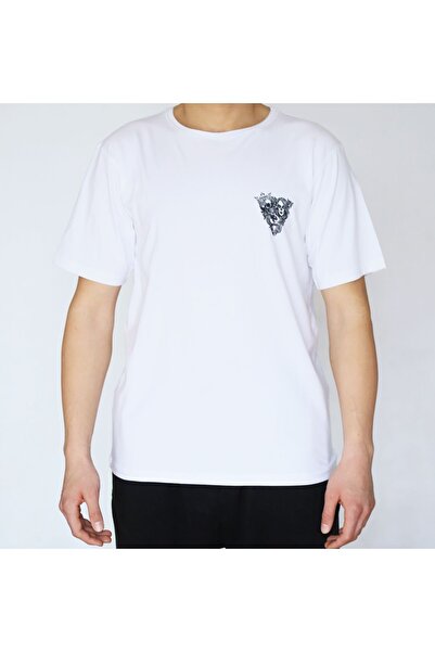 Fronte Home تي شيرت أبيض مطبوع بأكمام قصيرة ورقبة دائرية للجنسين مقاس واسع