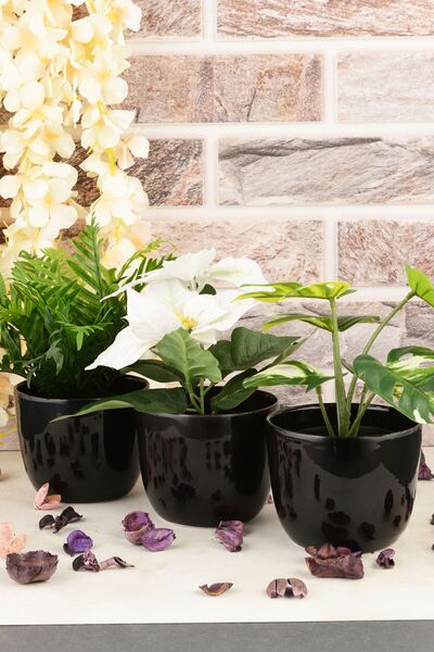 ANGDESİGN Angdesign Karmen Seramik Saksı 12 Cm 3'lü Siyah