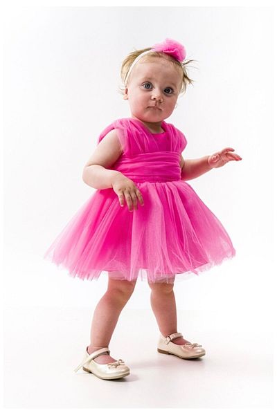 Kamber Sisters Wecan Exclusive Baby Girl with Headband Fuchsia Tulle Birthday Mevlüt Wedding Dress
