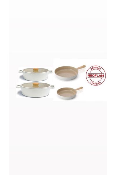NEOFLAM Beige Fika Aluminum 6-piece Induction Cookware and Pans Set