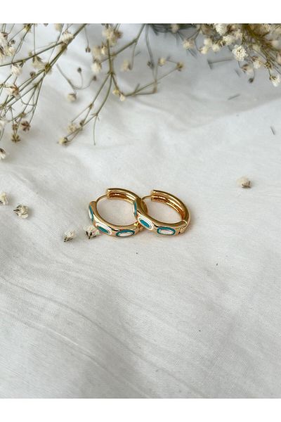 Brillo Mıneli Blue Eye Patterned Stylish Hoop Earrings