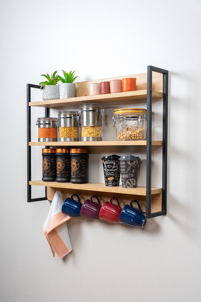 Mudesa Duvara Monte Çok Amaçlı Dolap Raf Modern Mutfak Baharatlık Rafı Askılı Terek Baharatlık