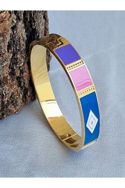 Brassito Kadın çelik bileklik etnik desenli gold renk kelepçe kararmaz bilezi...