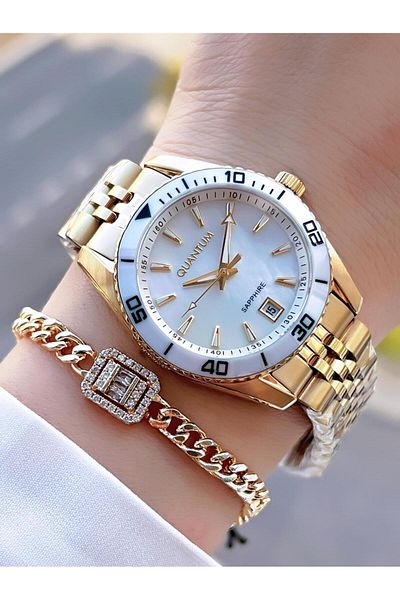 Quantum Mother of Pearl Dial 5 Atm Water Resistant Steel Band Women Wrist Watch+Bracelet Iml.B1131.120