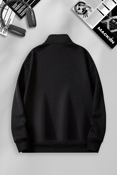 macklin Hanorac pulover de bază unisex cu imprimeu Gangster - jumătate cu fermoar, guler
