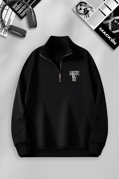 macklin Hanorac pulover de bază unisex cu imprimeu Gangster - jumătate cu fermoar, guler