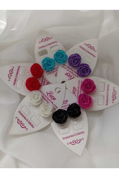 Bulut Bijuteri Aksesuar Rose Figured Studs Earrings (6 Pieces)