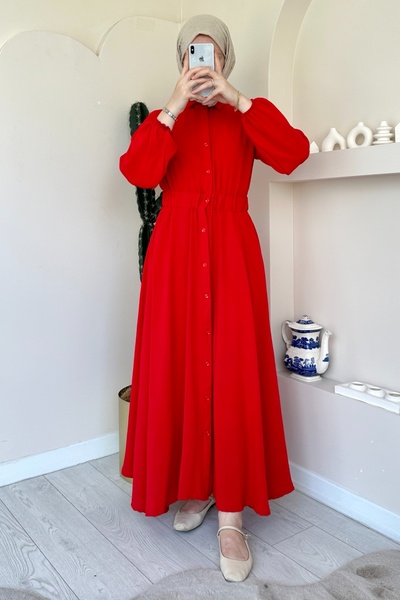 ModaAycan Red Ma154 Model Buttoned Dress
