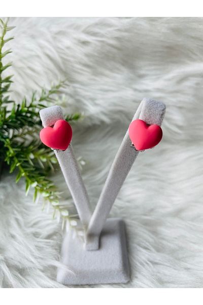 1PARÇAMAVİ Pink Heart Clip-on Perforation-free Compression Girls Earrings