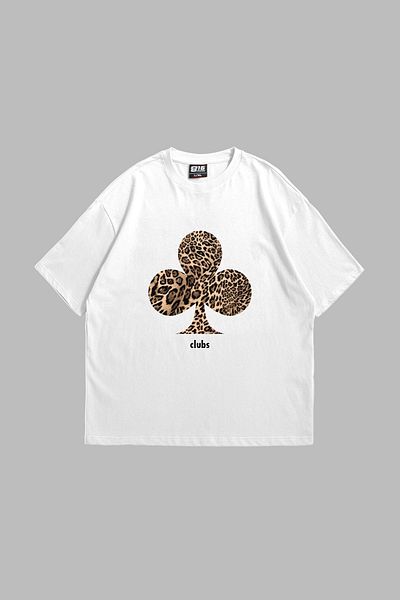 Sekizbiraltı Leopard Printed Unisex Oversize Λευκό Tshirt - Clubs Premium