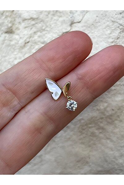 ds denizden silver Tekli Gümüş Mineli Kelebek Küpe - 1 Adet