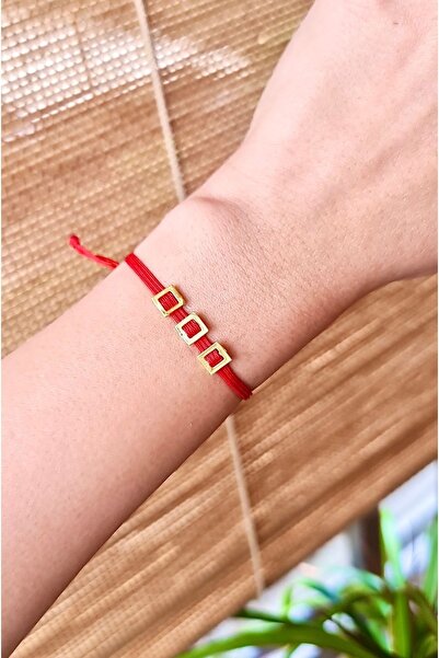 Atelier Çağla Minimal 3 Kare Kırmızı Ip Bileklik