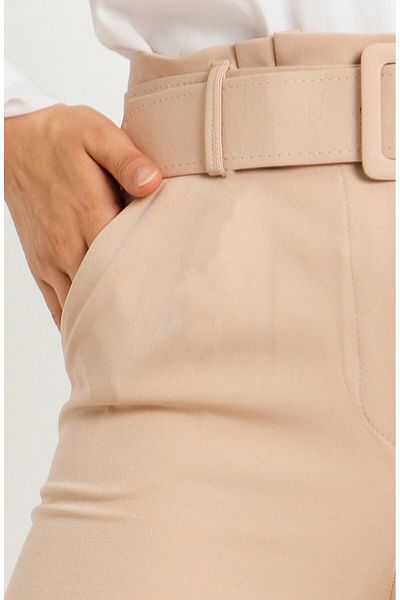 Aşkı Endam Large Size High Waist Skinny Leg Trousers with Balca Belt Gift - Stone