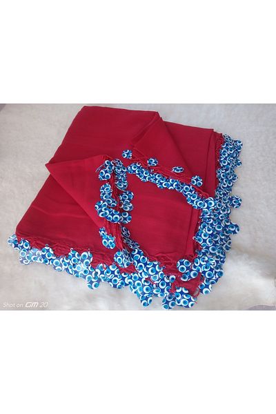 hoaryage Handmade Evil Eye Added Crochet Embroidered Writing, Cheesecloth Yemeni, Scarf, 4 Edges Embroidered