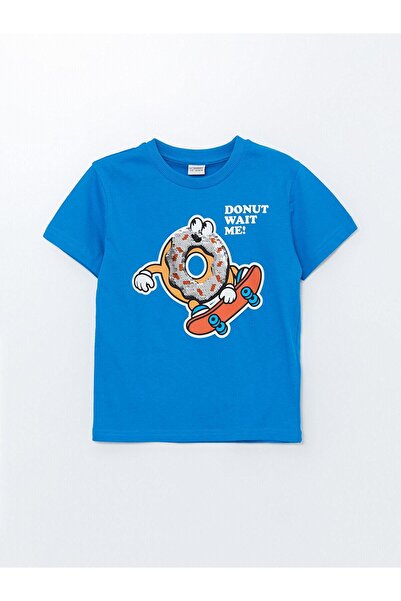 LC Waikiki Tricou pentru copii LCW pentru băieți - albastru vibrant, decolteu, imprimat, cu paiete reversibile, mânecă scurtă